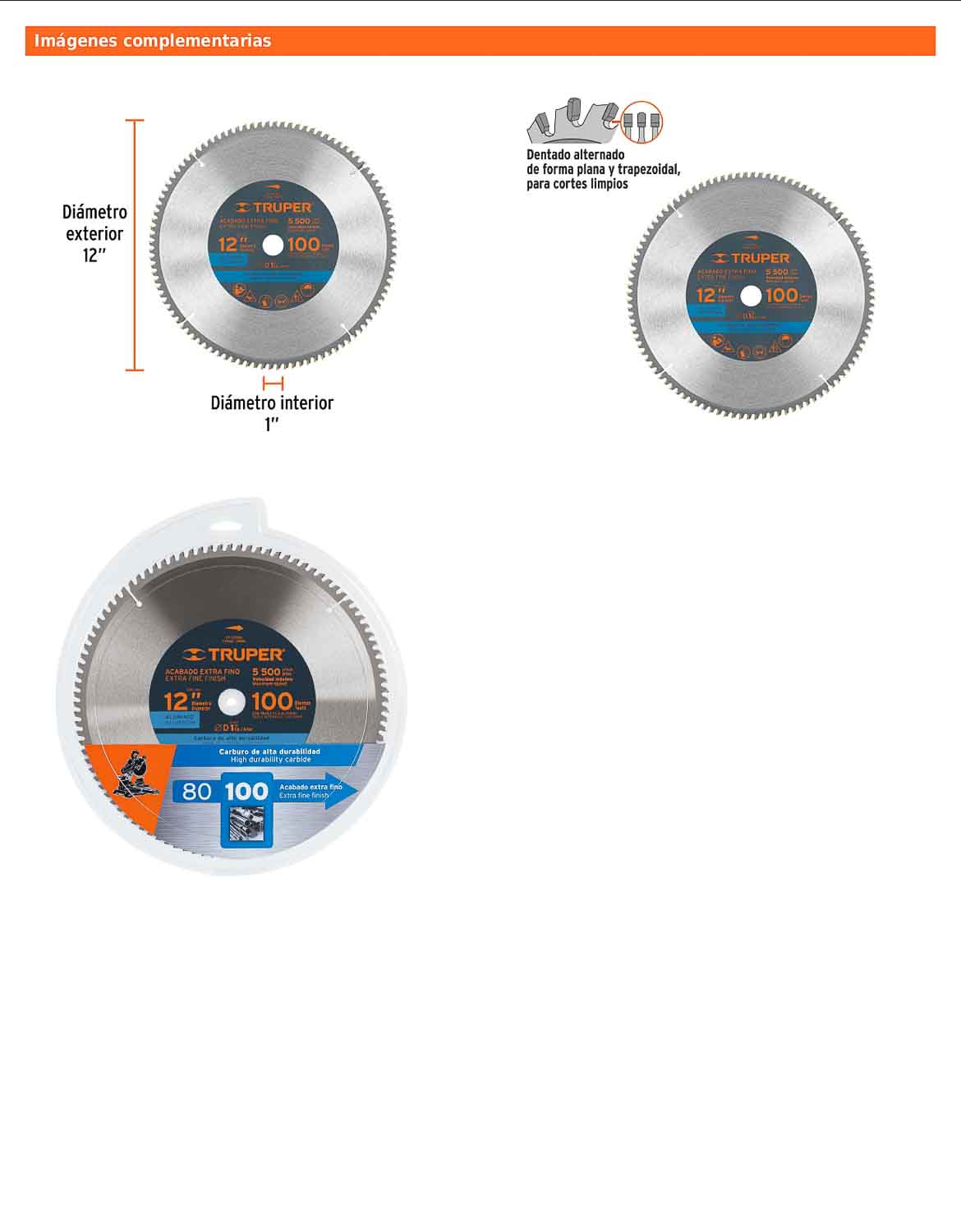 Disco sierra para aluminio de 12 pulgadas con 100 dientes y centro de 1 pulgada