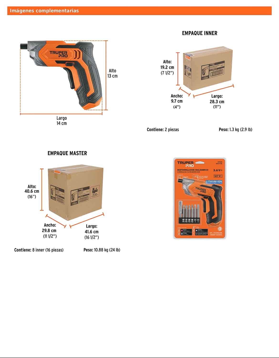Destornillador inalámbrico de 3.6 V con porta puntas magnético