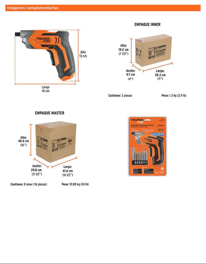 Destornillador inalámbrico de 3.6 V con porta puntas magnético