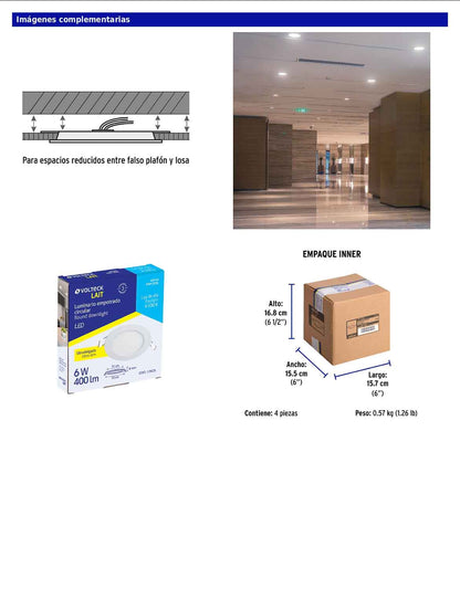 Luminario LED plafón de 6 W con luz de día ultradelgado redondo