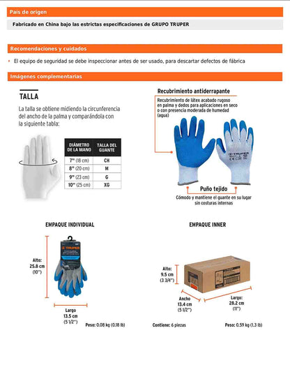 Guantes de poliéster recubiertos de látex chico