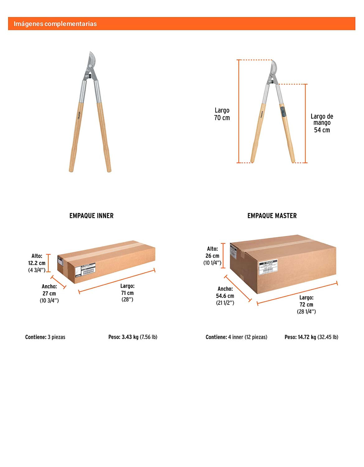 Tijera para ramas Classic con mangos de madera 70cm