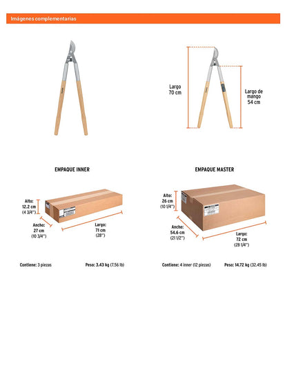 Tijera para ramas Classic con mangos de madera 70cm
