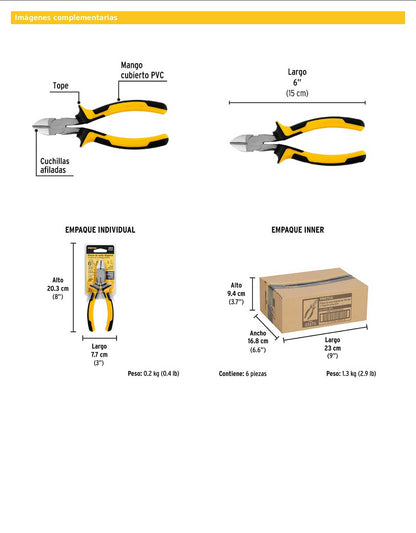 Pinza de corte diagonal de 15 cm con mango Comfort Grip