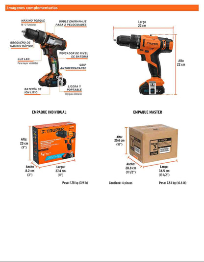 Rotomartillo inalámbrico de 3/8 in con batería 12 V y dos velocidades