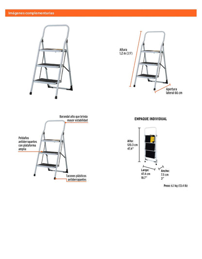 Escalerilla tubular plegable con 3 peldaños