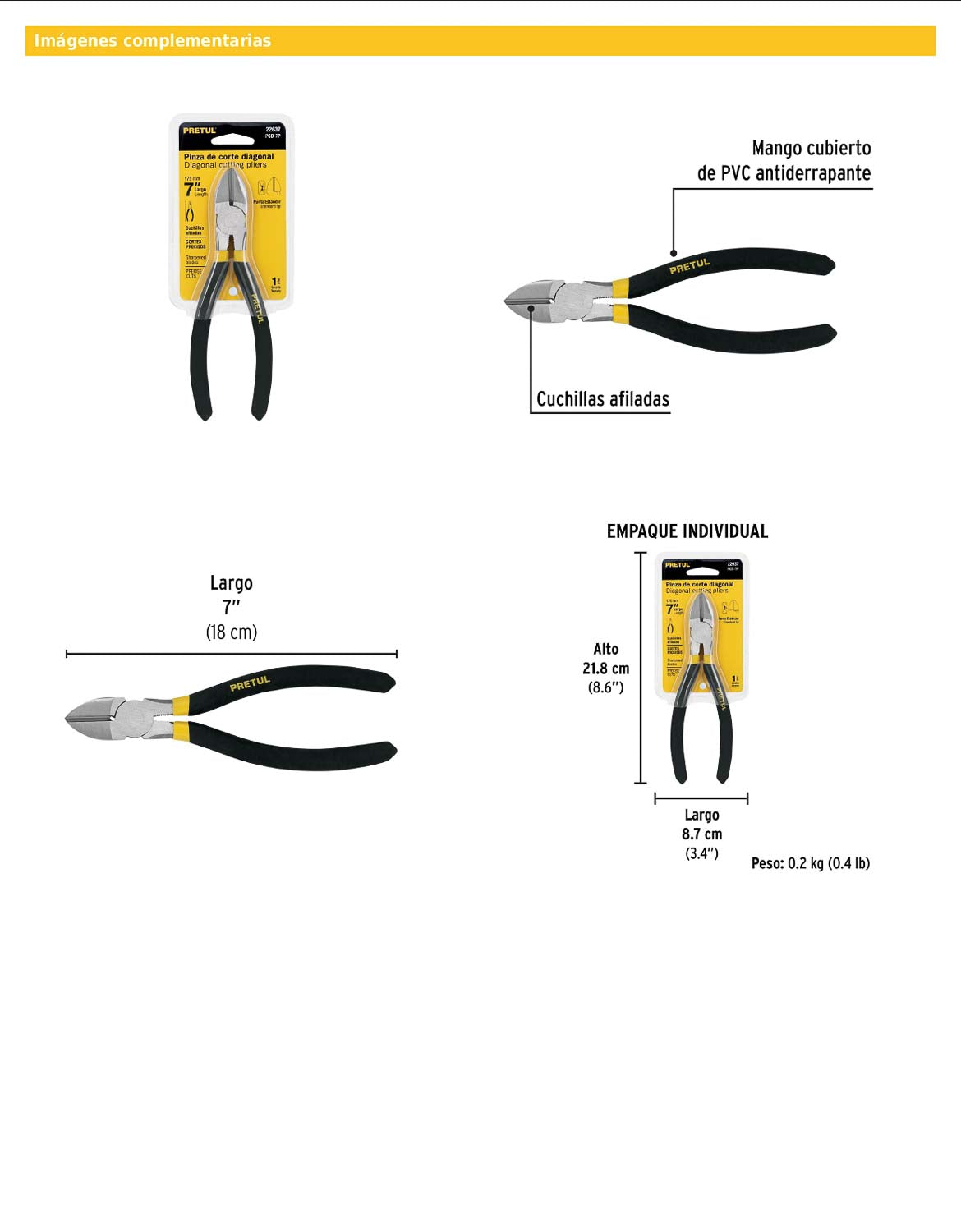 Pinza de corte diagonal de 7 pulgadas con mango de PVC