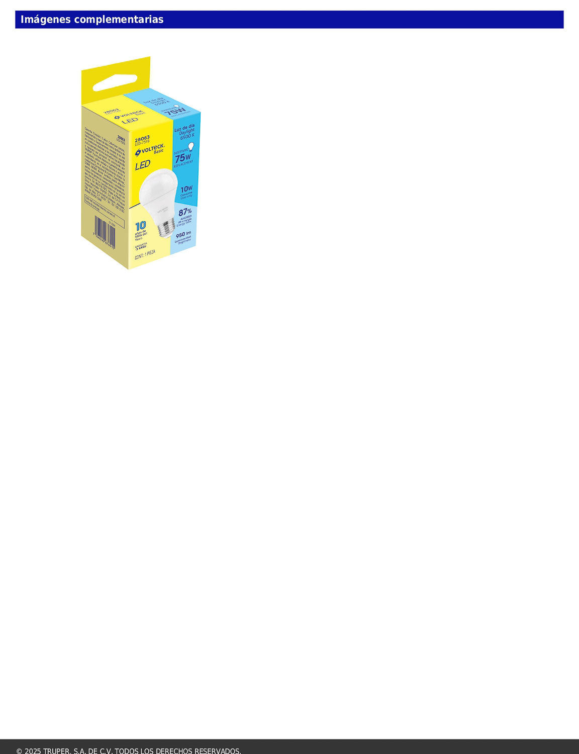 Foco LED 10W A19 6500K blanca fría 950 lm BASIC