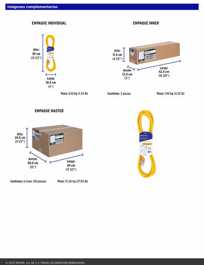 Extensión reforzada aterrizada 4 m 3x14 AWG