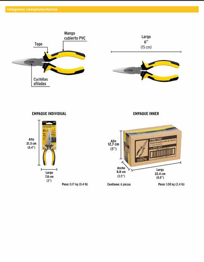 Pinza de punta y corte de 15 cm con mango Comfort Grip