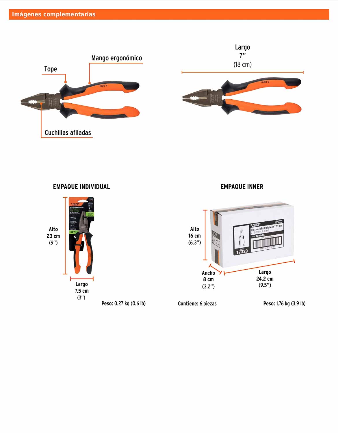 Pinza para electricista 7" alta palanca con mango Comfort Grip