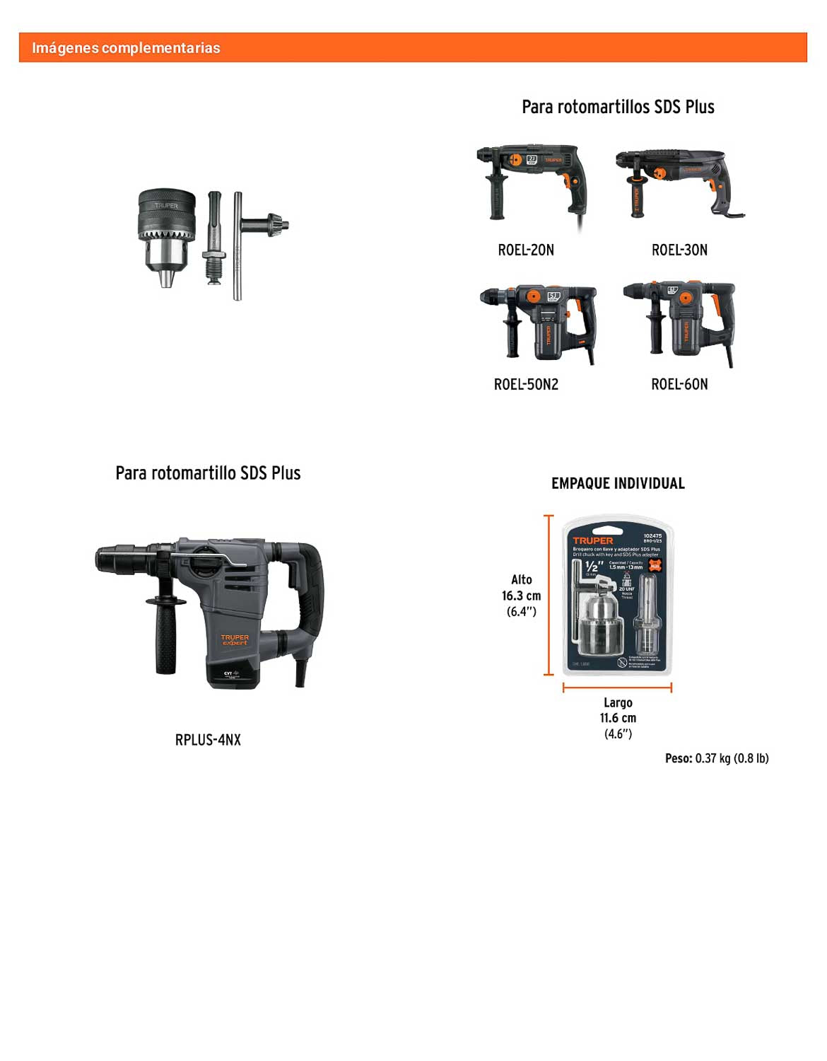 Broquero 1/2" con llave y adaptador SDS Plus TRUPER