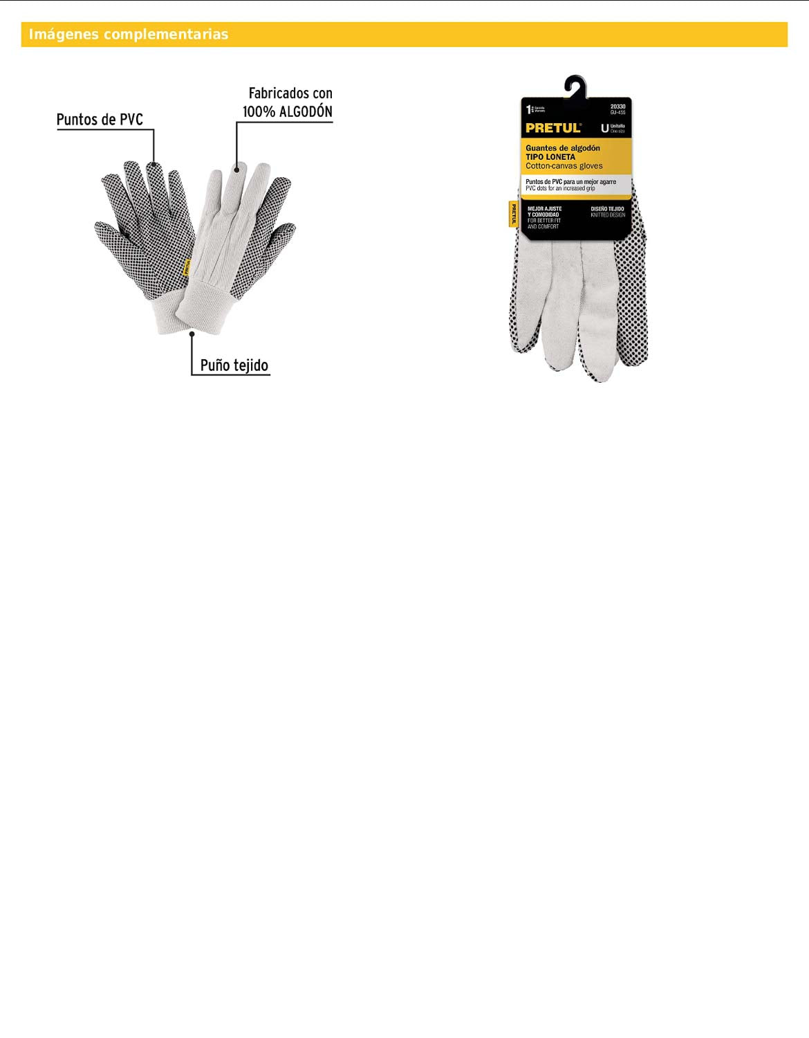 Guantes de algodón con puntos PVC en palma unitalla