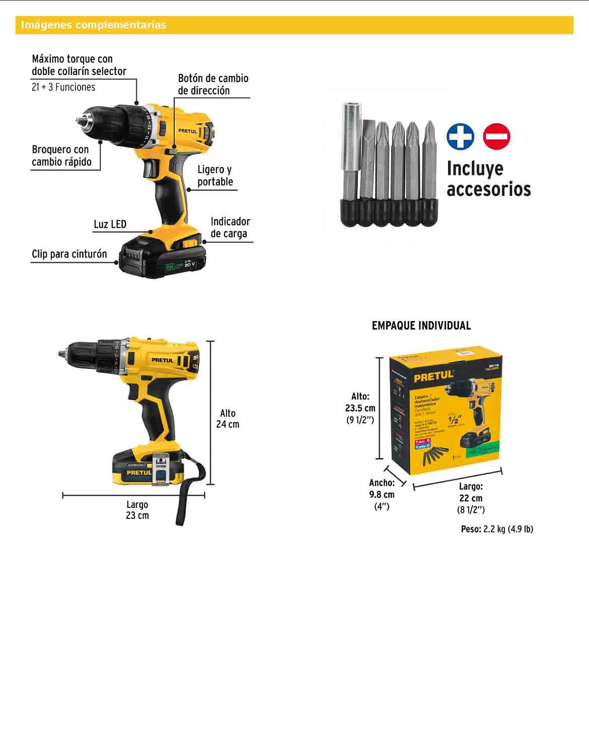 Taladro inalámbrico de 1/2 in con batería 20 V y dos velocidades