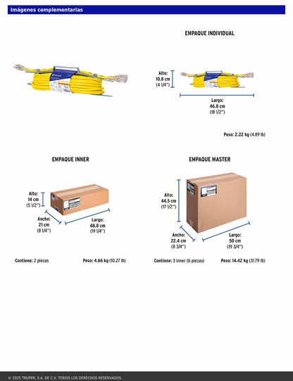 Extensión reforzada aterrizada 15 m 3x14 AWG