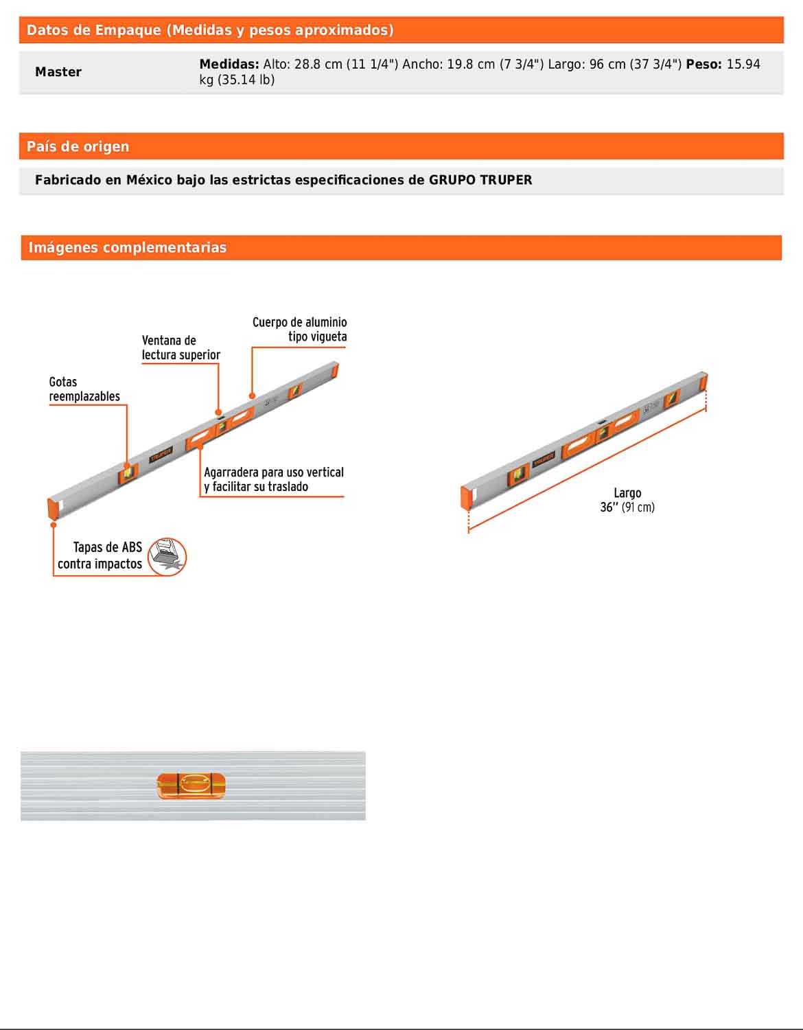 Nivel profesional de 36" con protección de ABS