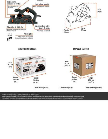 Cepillo eléctrico 4-1/2 950W INDUSTRIAL
