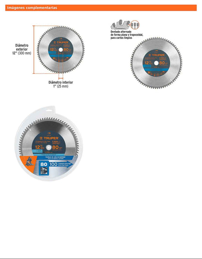 Disco sierra para aluminio de 12 pulgadas con 80 dientes y centro de 1 pulgada
