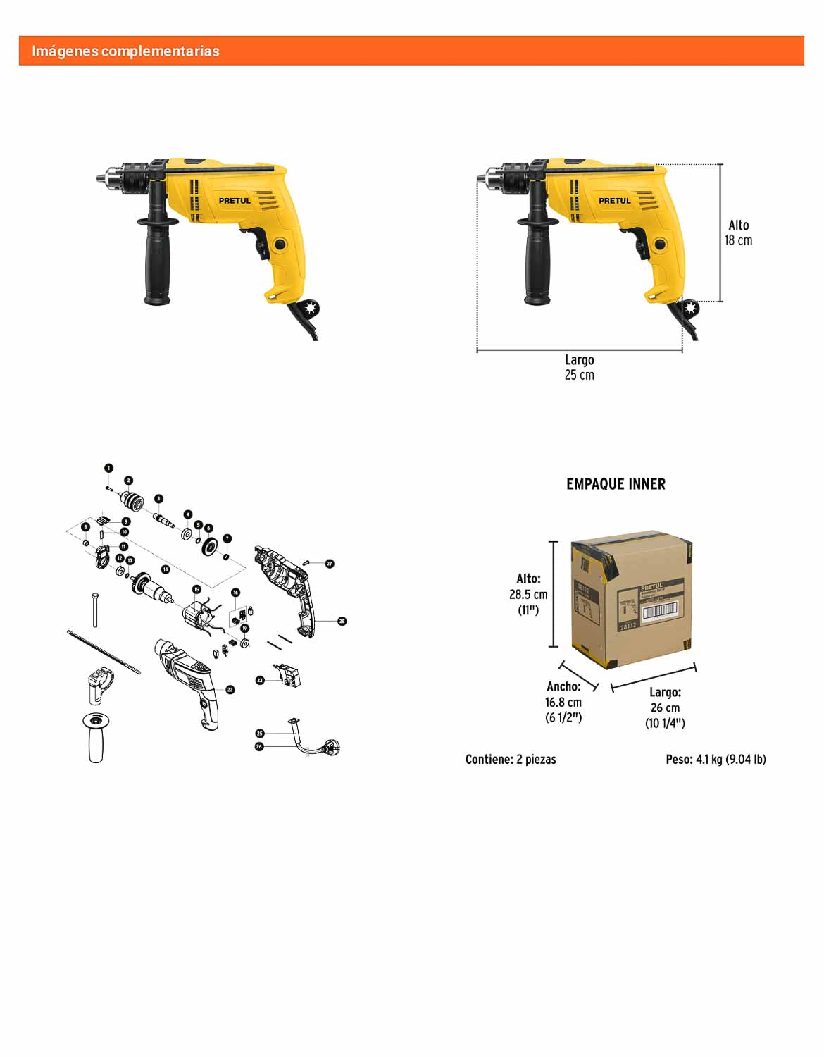 Rotomartillo/destornillador 1/2" 550 W PRETUL