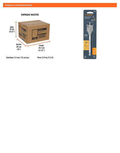 Broca plana de manita 1-1/8" para madera