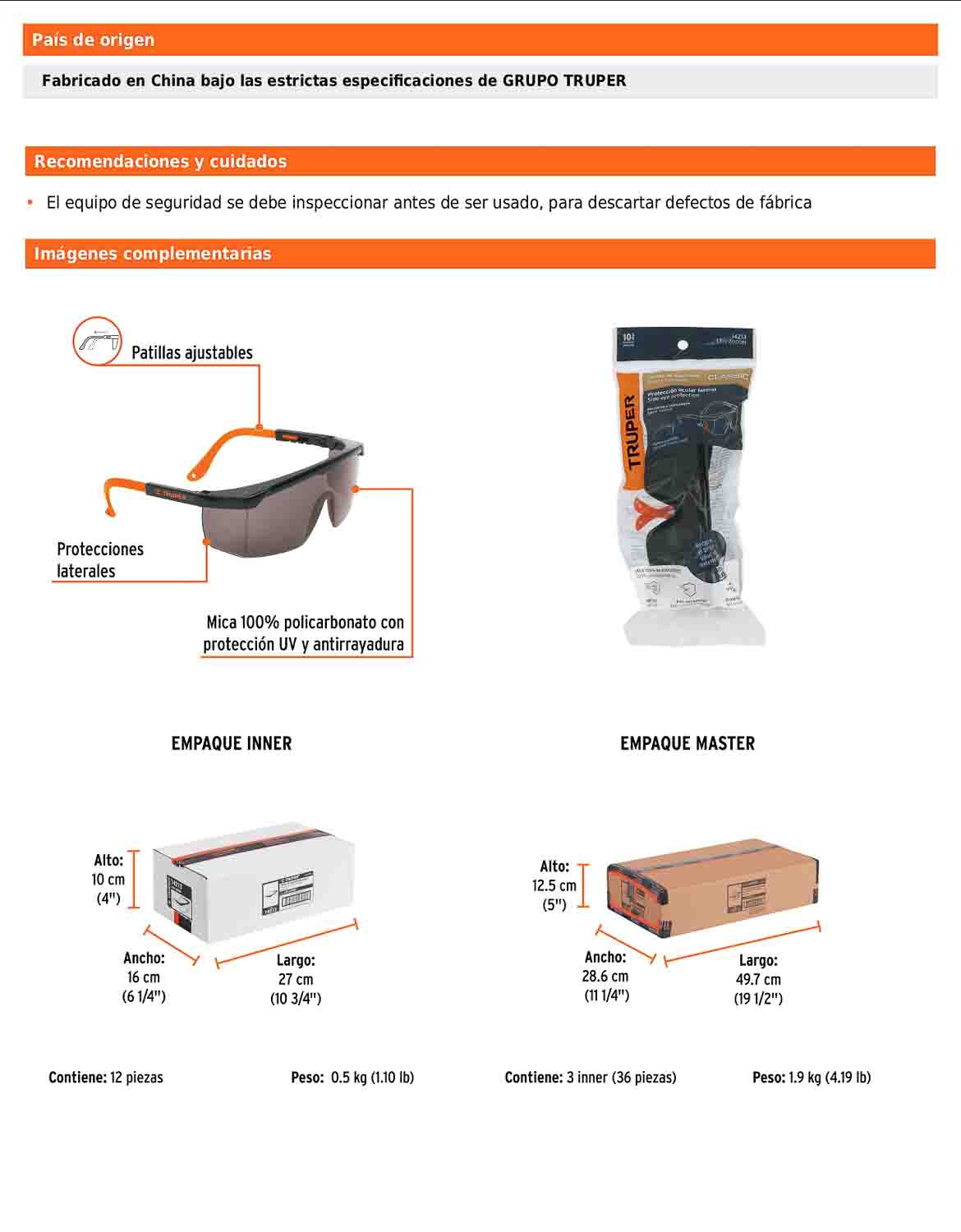 Lentes de seguridad ajustables grises TRUPER Classic (LEN-2000N)