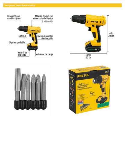 Taladro inalámbrico de 3/8 in con batería 12 V y una batería de 2 Ah