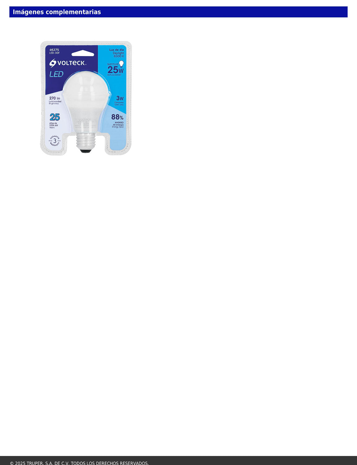 Foco LED 3W A19 6500K blanca fría 270 lm