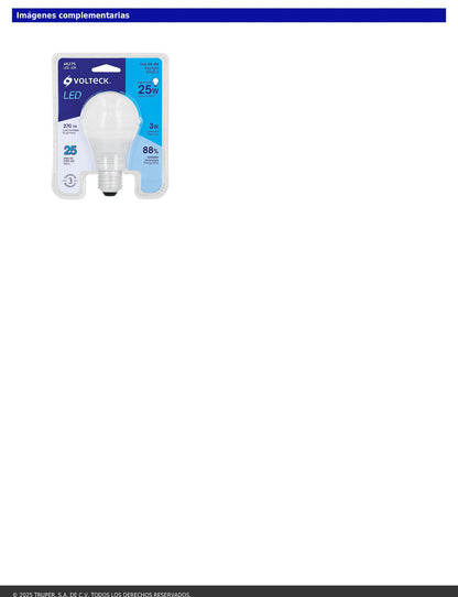 Foco LED 3W A19 6500K blanca fría 270 lm