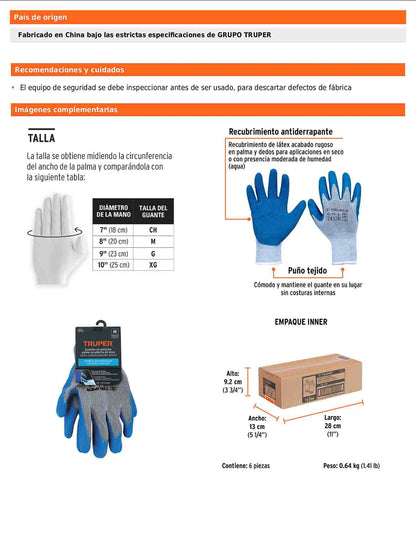 Guantes de poliéster recubiertos de látex mediano