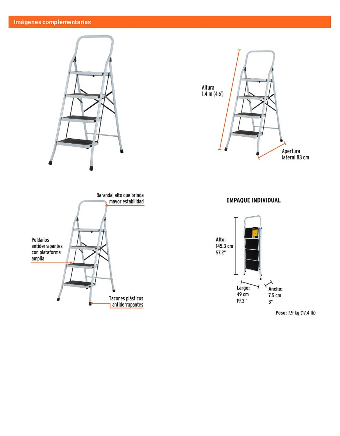 Escalerilla tubular plegable con 4 peldaños