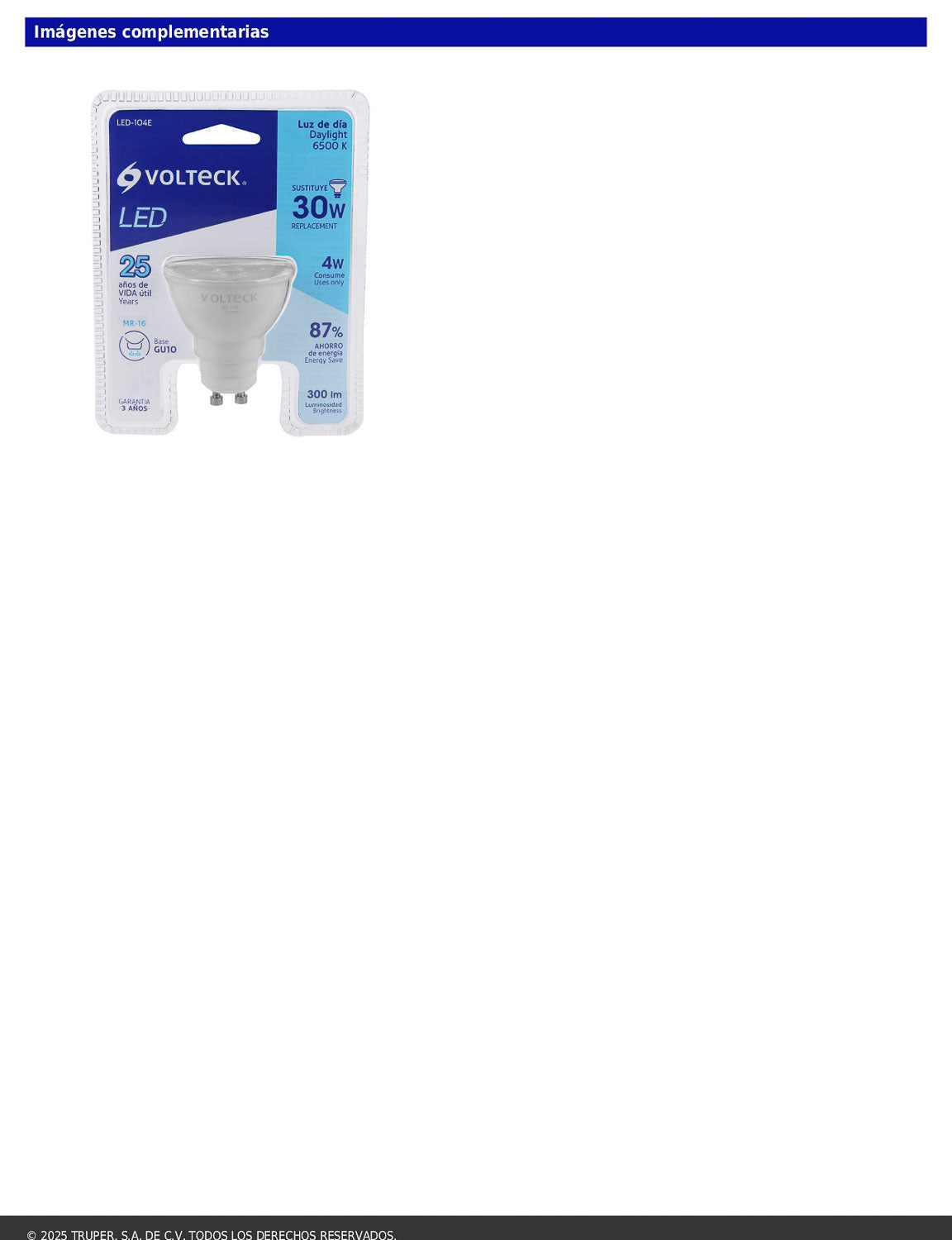 Lámpara LED de 4W tipo MR16 con luz de día