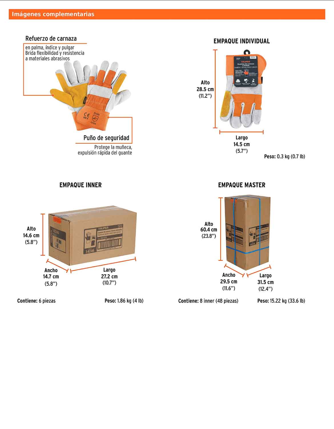 Guantes de carnaza y loneta con refuerzo unitalla TRUPER (GU-215)