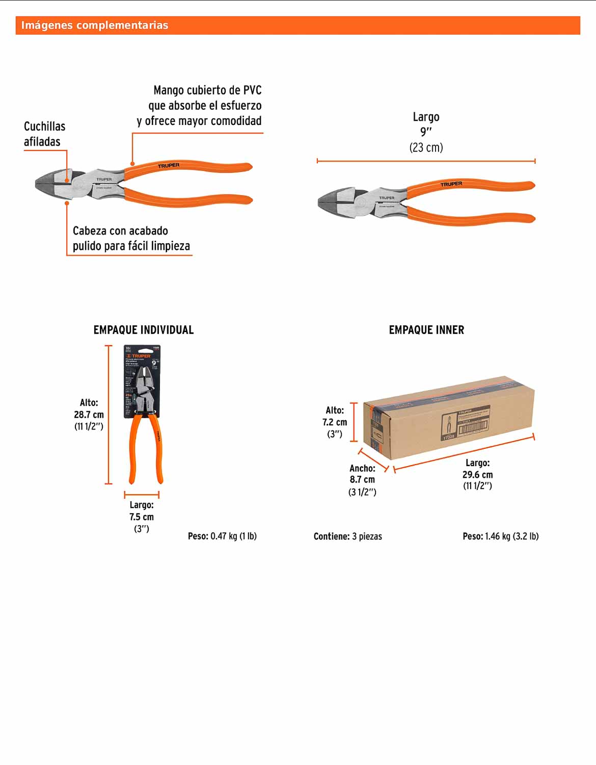 Pinza para electricista 9" alta palanca con mango PVC