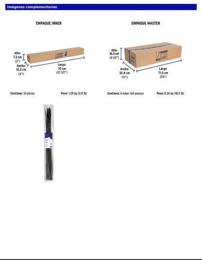 Bolsa con 25 cinchos plásticos de 50 lb de 60 cm de largo y 4.5 mm de ancho en color negro