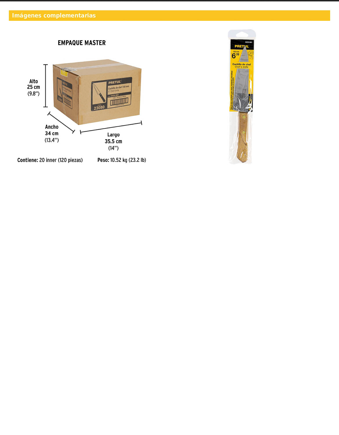 Cuchillo de chef de 6 pulgadas con mango de madera