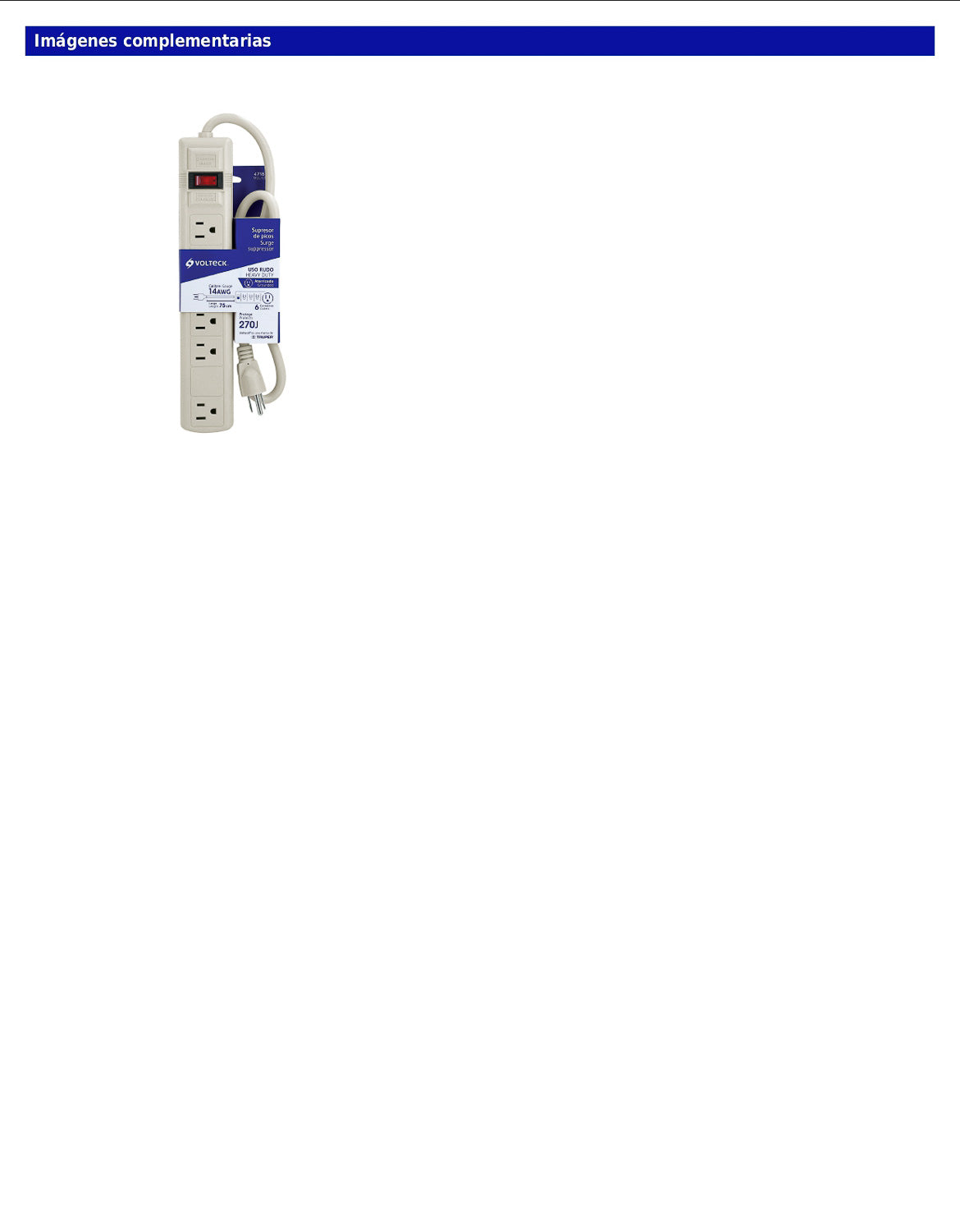 Regleta multicontacto de 6 entradas con supresor de picos de 270 joules