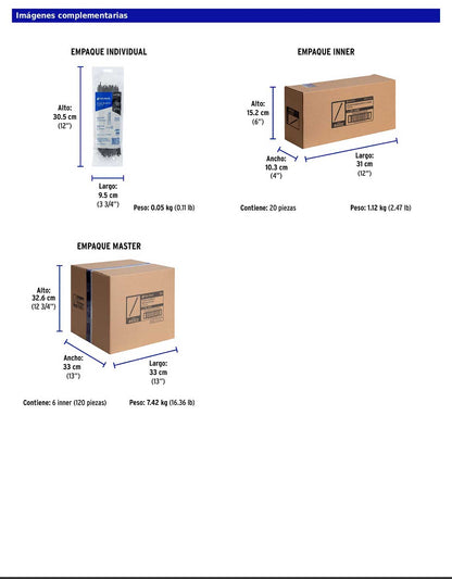 Bolsa con 100 cinchos plásticos 18 lb 200 x 2.5 mm negro