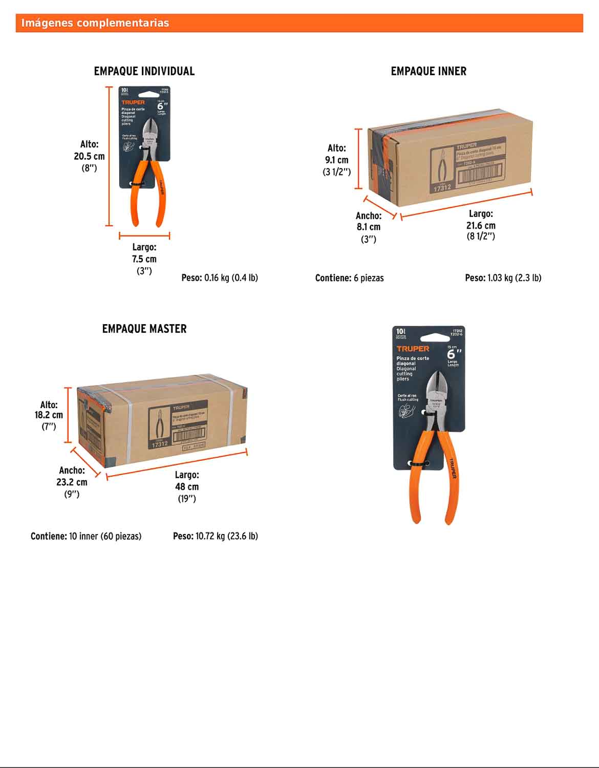 Pinza de corte diagonal de 15 cm con mango de PVC