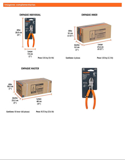 Pinza de corte diagonal de 15 cm con mango de PVC