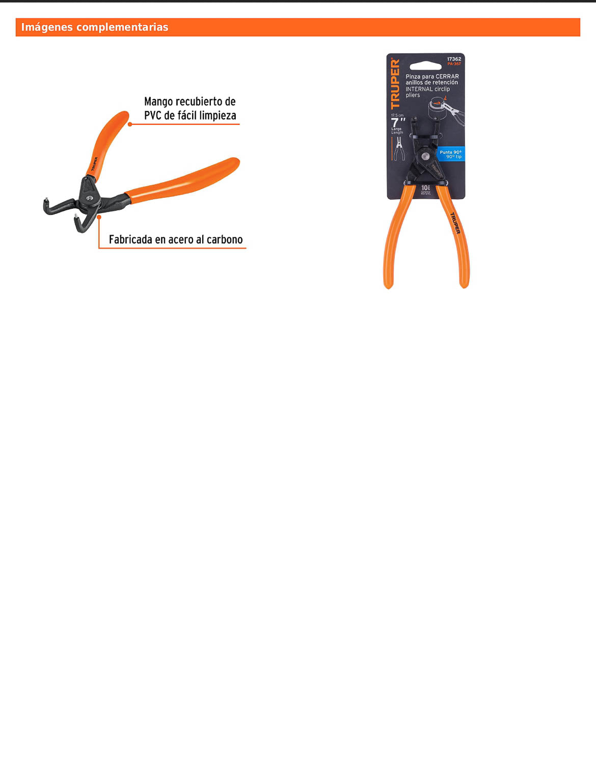 Pinza de punta a 90 grados de 6 3/4 pulgadas para cerrar anillos con mango de PVC