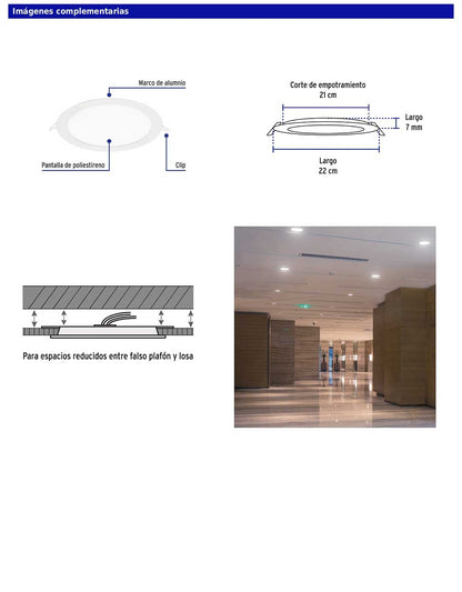 Luminario LED plafón de 18 W con luz de día ultradelgado redondo