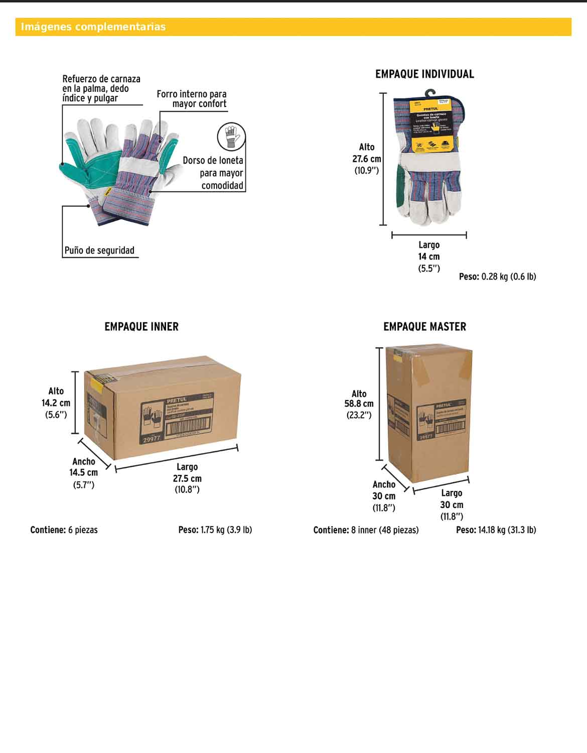 Guantes de carnaza y loneta con refuerzo unitalla