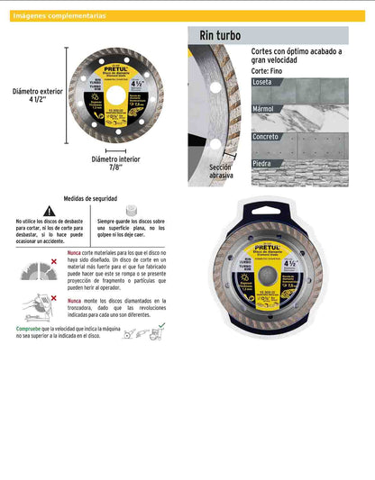 Disco de diamante de 4.5 pulgadas y 1.2 mm con rin turbo