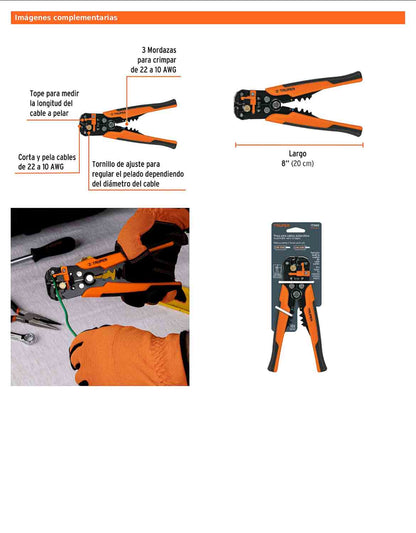 Pinza automática para pelar cables de 8 pulgadas con mordazas para crimpar