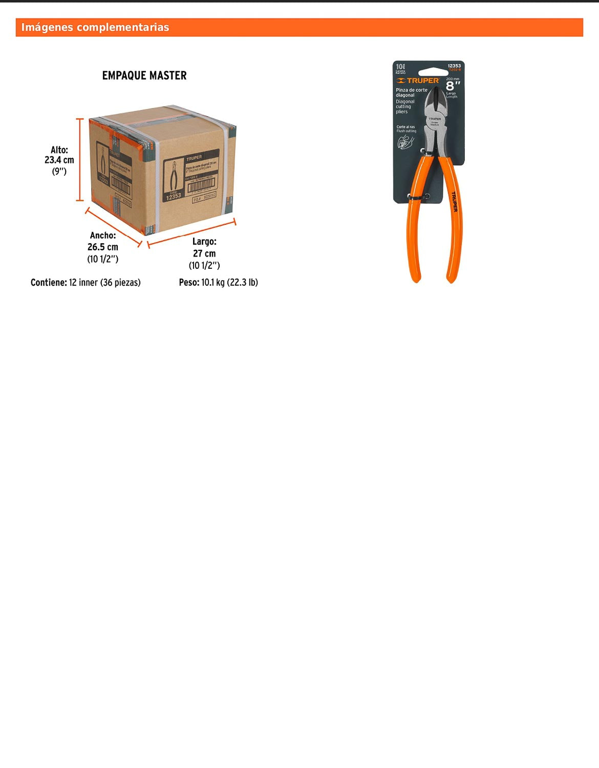 Pinza de corte diagonal de 20 cm con mango de PVC