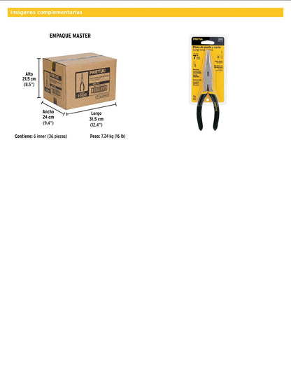 Pinza de punta y corte de 18 cm con mango de PVC