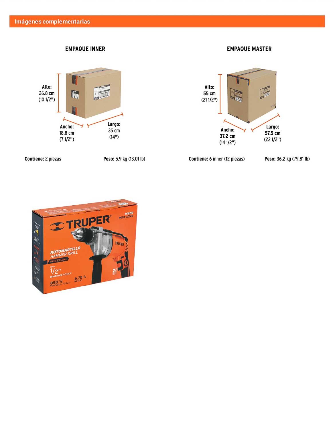 Rotomartillo/destornillador 1/2" 850 W TRUPER PRO