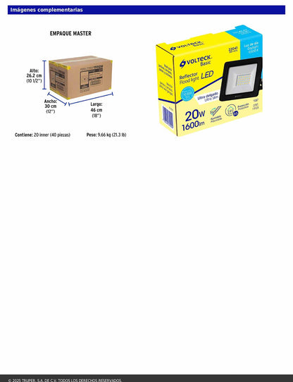 Reflector LED para exteriores de 20 W con luz de día