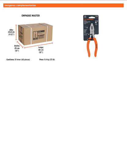 Pinza para electricista 6" uso rudo con mango PVC