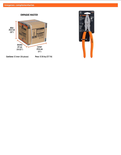 Pinza para electricista 8" uso rudo con mango PVC